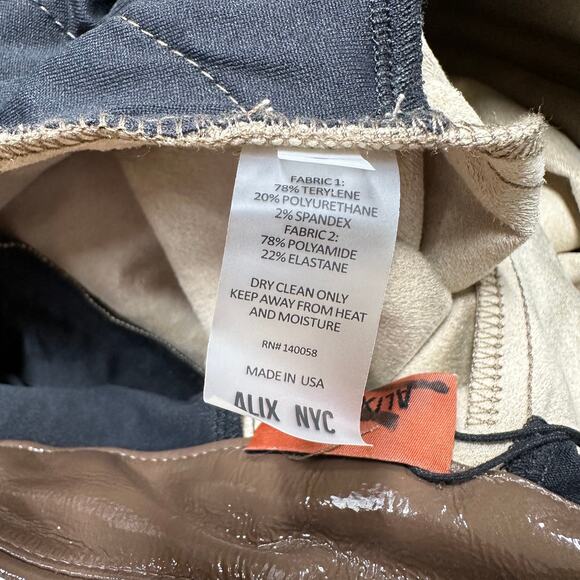 ALIX NYC NWT Loring Pants Faux Patent Leather Size 6 Mid Rise Acorn Brown - Picture 9 of 12